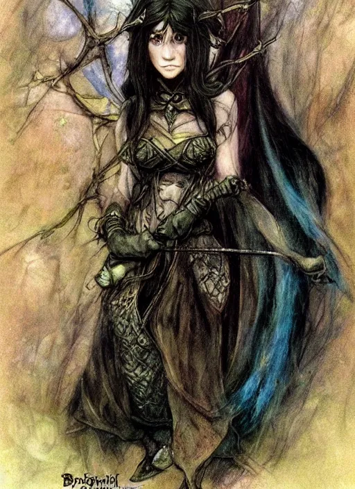 Image similar to portrait of young female sorceress of doom, beautiful! coherent! dungeons and dragons character, by brian froud, strong line, night color, high contrast