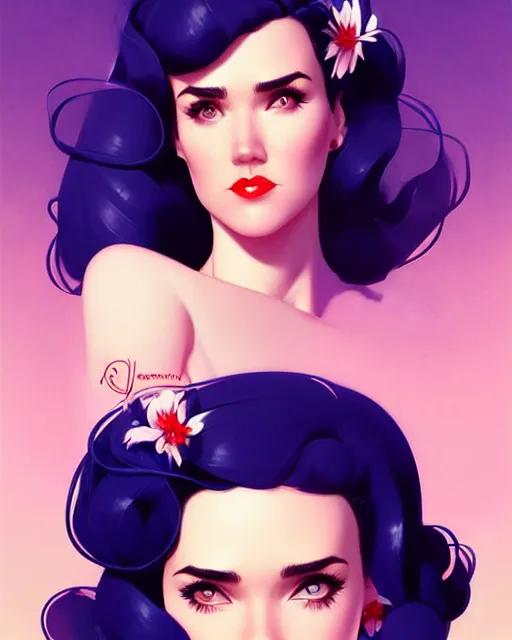 Image similar to a pin up and beautiful fashion charming dreamlke jennifer connelly, symmetrical face, symmetrical eyes, character art, art by artgerm lau and wlop and and ilya kuvshinov and john singer sargent, joshua middleton comic art