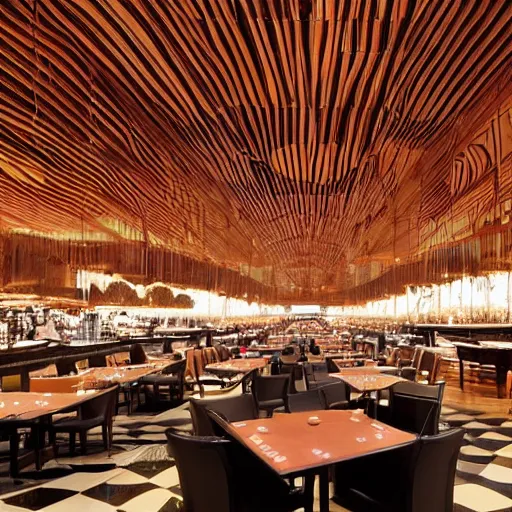 Image similar to interior view of the world's largest restaurant with the tallest ceilings