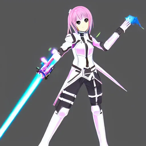 Prompt: a girl wielding a photon sword art style phantasy star online