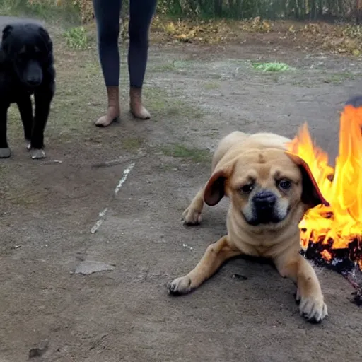 Image similar to humanoid dogs discover fire