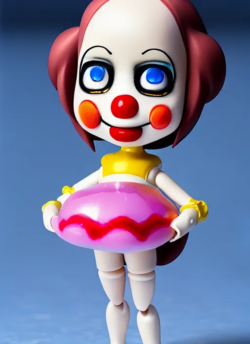 Prompt: a hyperrealistic lowbrow oil panting of a sad clown kawaii vocaloid figurine caricature with pretty sparkling anime eyes ugly crying with big tears running down her face featured on wallace and gromit by arthur szyk