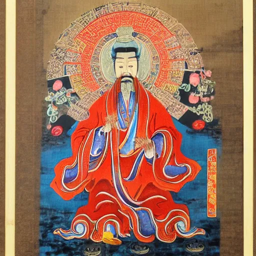 Prompt: chinese taoist saint, by wu daozi,