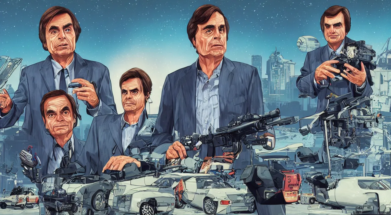 Image similar to carl sagan s a gta loading screen, illustration gta 5 artwork, stephen bliss