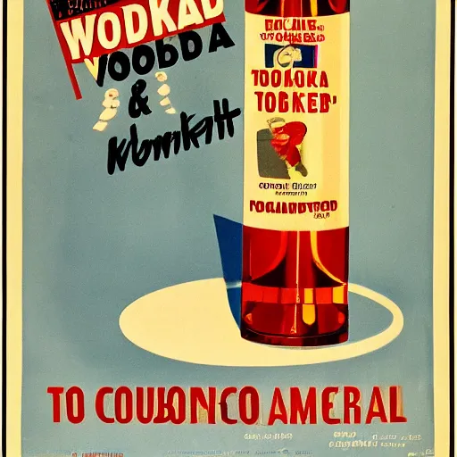 Image similar to promotional poster for vodka and tobacco in the hospital, mid - twentieth century american style art