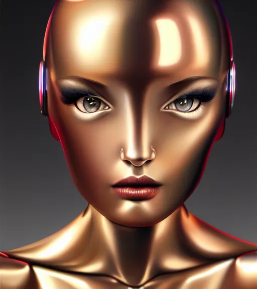 Image similar to portrait of female chrome robot by hagime sorayama realistic, professionally, professionally color graded, intricate, elegant, highly detailed, centered, digital painting, artstation, concept art, smooth, sharp focus, illustration,