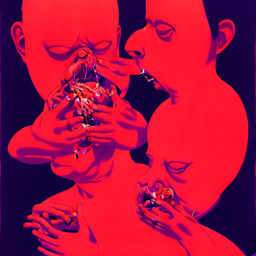 Image similar to weird and disturbing portrait of todd solondz puking blood, todd solondz, vivid colors, neon, art by ( ( ( kuvshinov ilya ) ) ) and wayne barlowe and francis bacon and artgerm and wlop and william - adolphe bouguereau