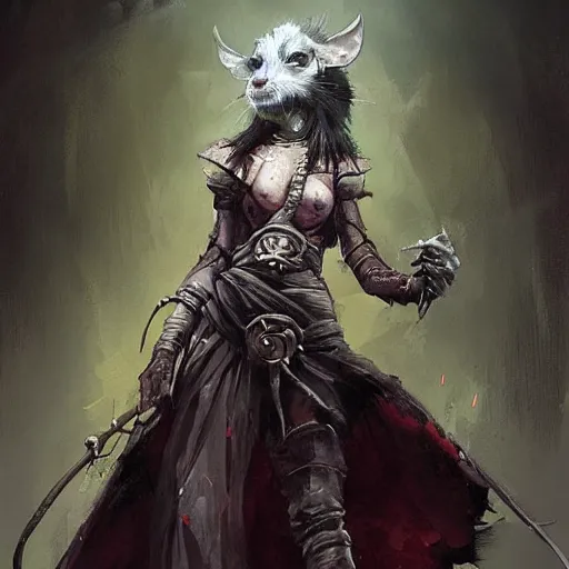 Image similar to A rat priestess with bloody eyes by greg rutkowski in the style of magic the gathering