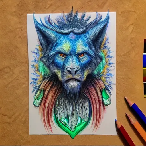 Prompt: Colored pencil art on paper, Druid, highly detailed, artstation, Caran d'Ache Luminance