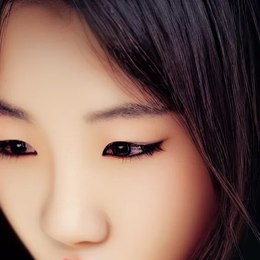 Image similar to a beautiful photo closeup portrait of a young asian women with a beautiful face, trending on art station