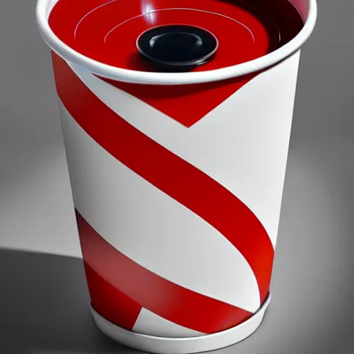 Image similar to white paper cup with red strip ring as a cartoon character!!!, hyperrealistic, highly detailed, cinematic, volumetric sunlight, beautiful, cgssociety, artstation, 8 k, oil painting by greg rutkowski, by artgerm, by wlop