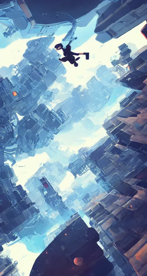 Image similar to A beautiful artwork illustration, level design, third person, a parkour course in space, featured on artstation, wide angle, vertical orientation