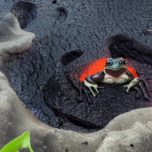 Image similar to screaming frog splits a lava lake