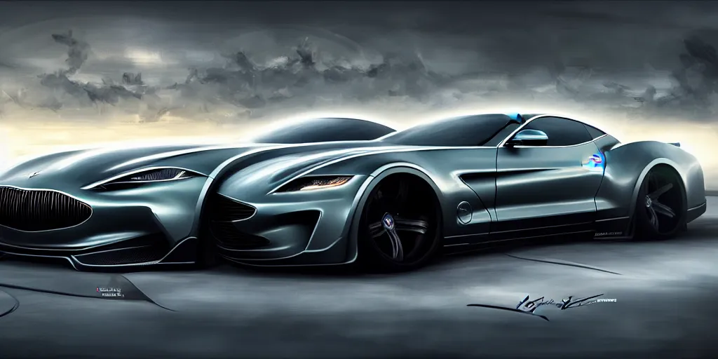 Image similar to new vehicle, wide body, intricate, elegant, highly detailed, digital painting, concept art, smooth, sharp focus, art style from Henrik Fisker and Bruce Kaiser and Scott Robertson and Dmitry Mazurkevich and Doruk Erdem and Jon Sibal