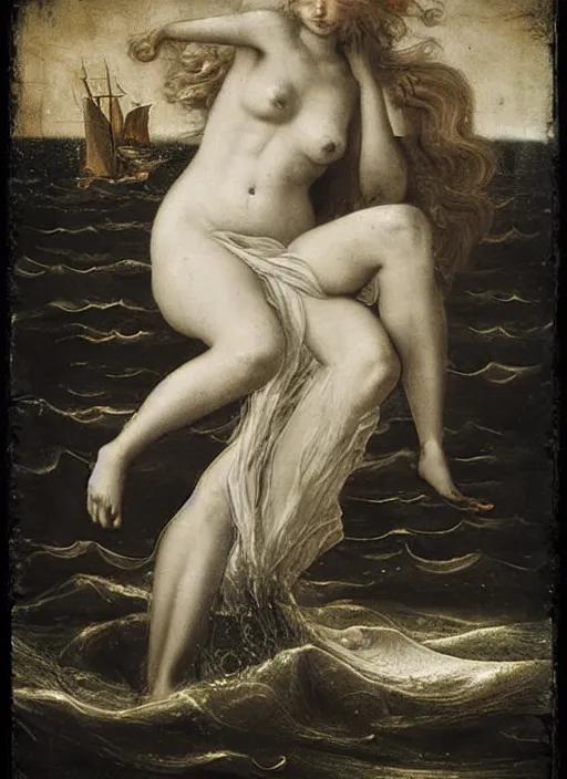 Prompt: old wetplate birth of venus, fractal, intricate, elegant, highly detailed, parallax, leica, medium format, subsurface scattering, by jheronimus bosch and greg rutkowski and louis jacques mande daguerre
