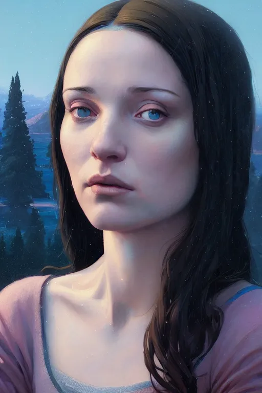 Image similar to beautiful portrait of a woman, negative no not mona lisa pose, gta v, stephen bliss, unreal engine, fantasy art by greg rutkowski, loish, rhads, ferdinand knab, makoto shinkai and lois van baarle, ilya kuvshinov, rossdraws, tom bagshaw, global illumination, radiant light, detailed and intricate environment