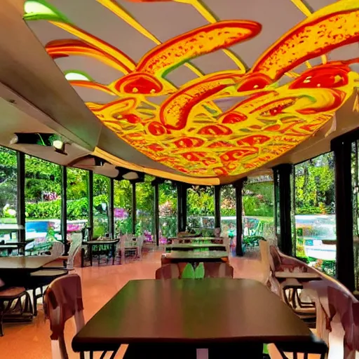 Image similar to Taco Bell dining room DMT trip visuals