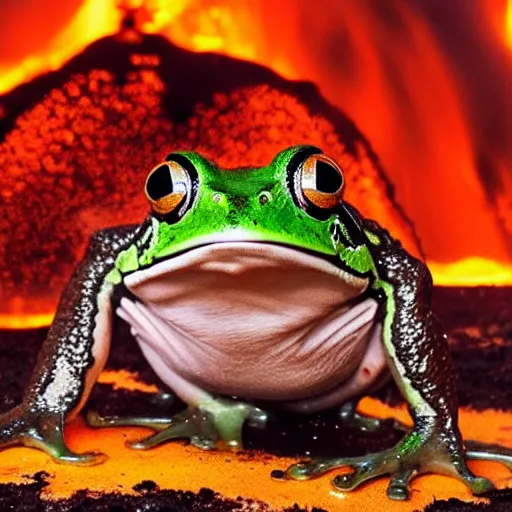 Image similar to screaming frog splits a lava lake