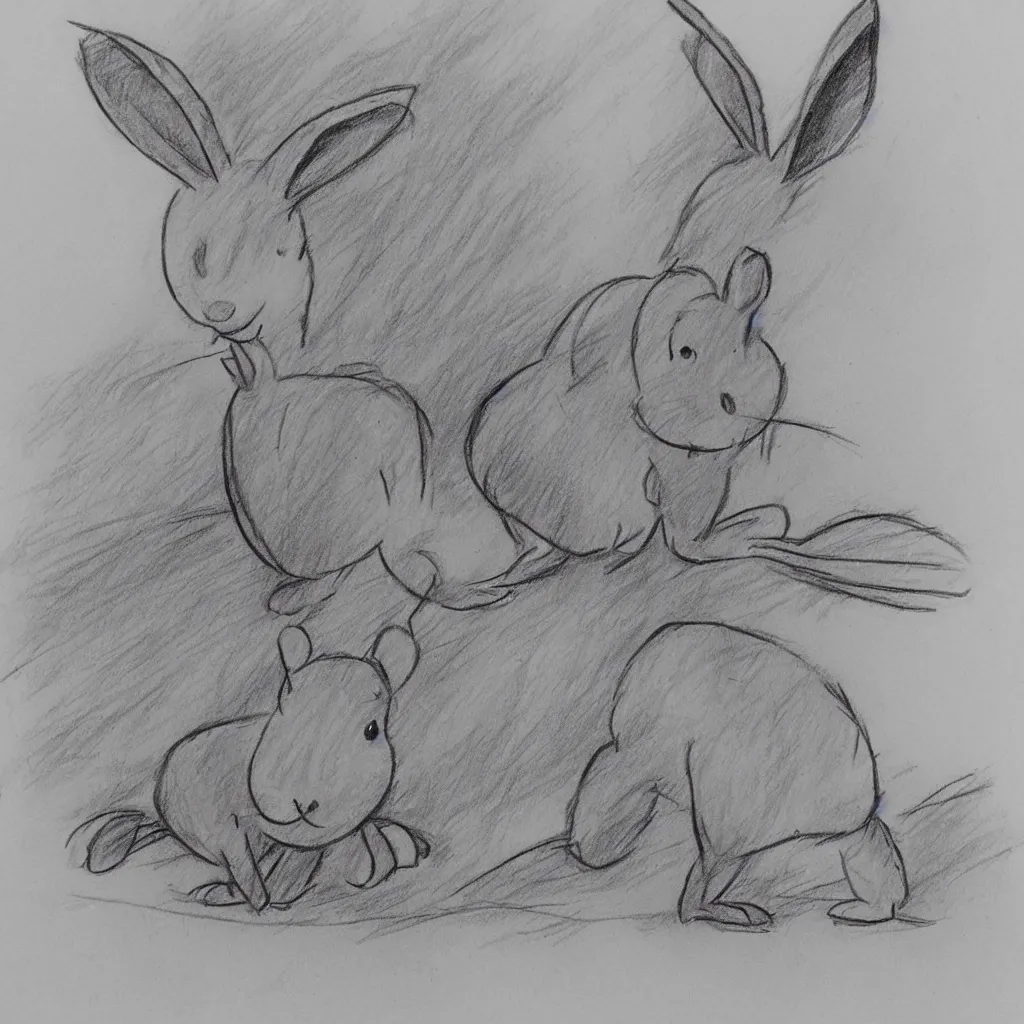 Image similar to milt kahl pencil sketch of a rabbit in the forest facing away disney style