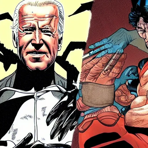 Image similar to joe biden as wolverine, comic book, detailed, intricate, claws!!!