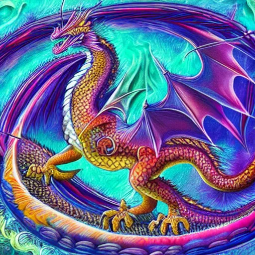 Prompt: a majestic dragon, hd, high quality psychedelic art
