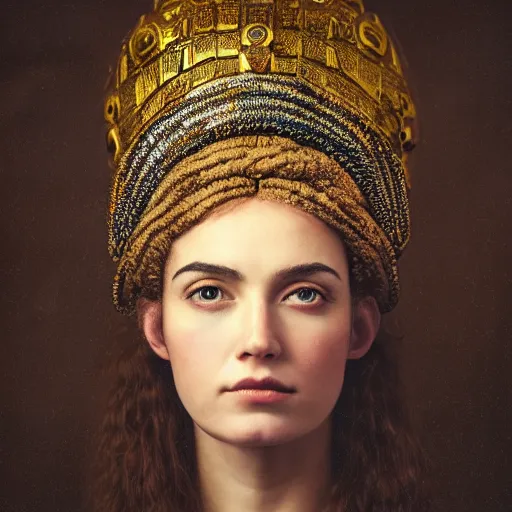 Prompt: kodak portra 4 0 0, 8 k, artstation, soft light, volumetric lighting, highly detailed, britt marling style 3 / 4 extreme close - up portrait photography of a beautiful woman pre - raphaelite, inspired by aida muluneh, royal woman wearing ornate art nouveau orchid headdress, realistic, refined, highly detailed