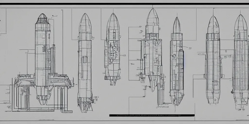 Image similar to blueprints for a ballistic missile launch system, highly detailed, intricate