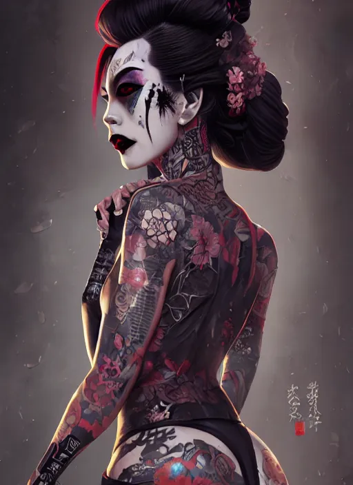 Prompt: geisha yakuza gothic cyborg cyberpunk gutter punk, urban decay, decay, underworld, dark art, highly detailed, digital painting, octane render, artstation, concept art, smooth, sharp focus, illustration, art by artgerm, loish, wlop