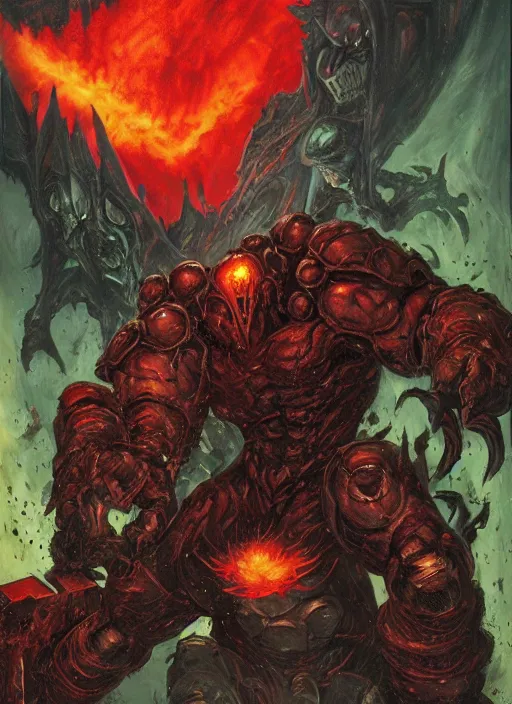 Image similar to ( doom ) box cover featuring hellknight by kenneth scott