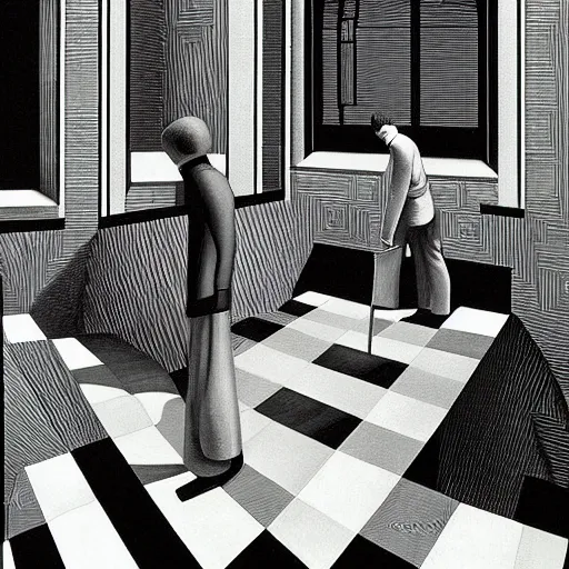 Image similar to isometric maze by pj crook, edward hopper