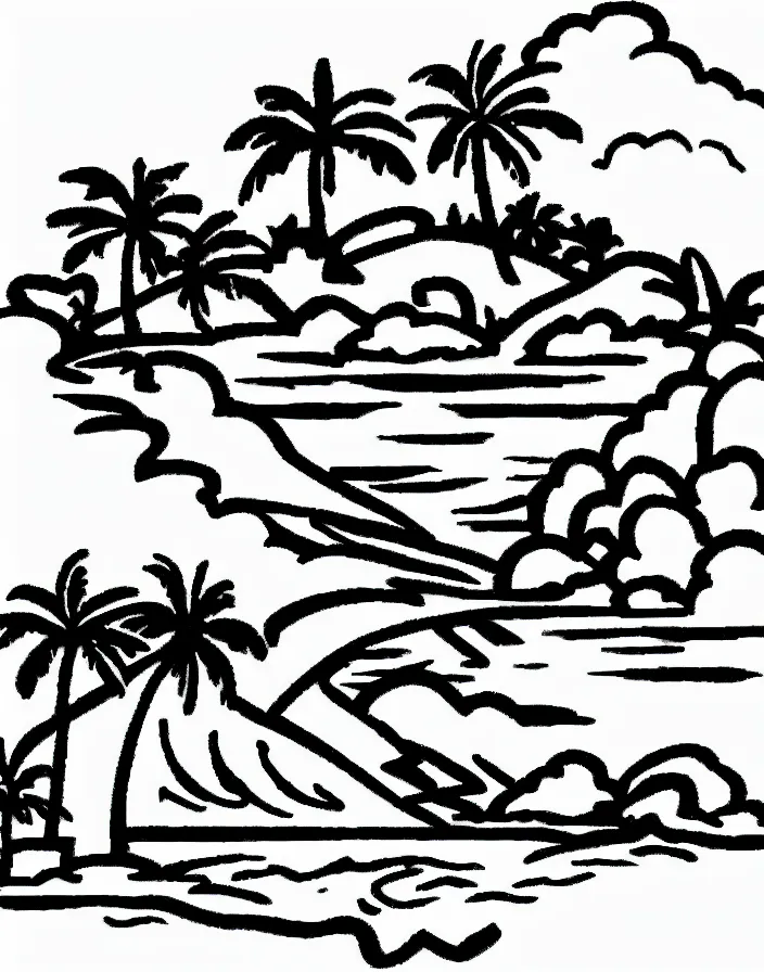 Prompt: island black and white drawing logo