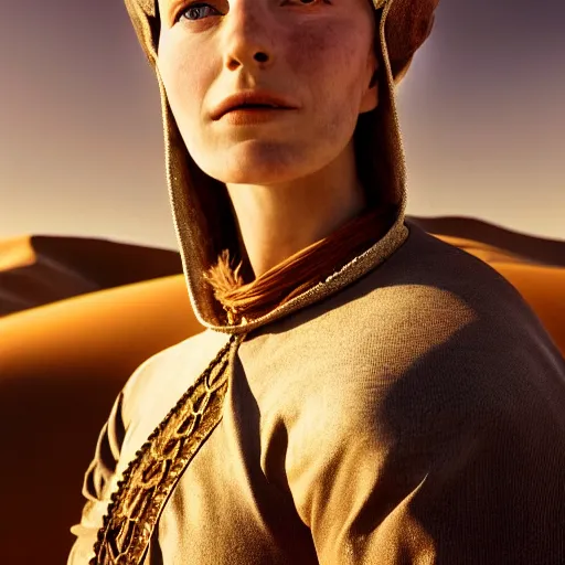 Image similar to photographic portrait of a stunningly beautiful middle ages renaissance female in strong sunlight in the atacama desert, contemporary fashion shoot, by edward robert hughes, annie leibovitz and steve mccurry, david lazar, jimmy nelsson, breathtaking, 8 k resolution, extremely detailed, beautiful, establishing shot, artistic, hyperrealistic, beautiful face, octane render