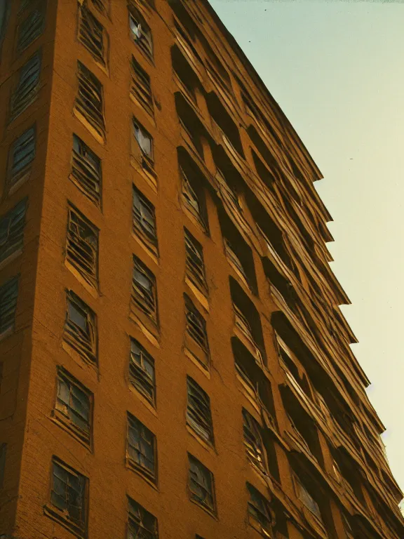 Prompt: photo of low soviet panel residential building, extreme wide shot, golden hour, kodak gold 2 0 0, side - view