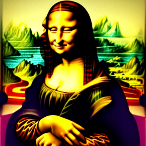 Prompt: mona lisa by lisa frank and jim lee