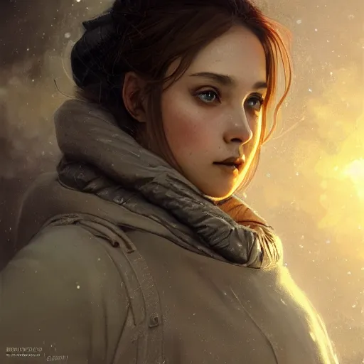 Image similar to A close up portrait on the street of Russian sleeping quarters on the moon, Norilsk, sci-fi, fantasy, intricate, very very beautiful, elegant, highly detailed, digital painting, artstation, concept art, smooth, sharp focus, illustration, art by artgerm and greg rutkowski and alphonse mucha