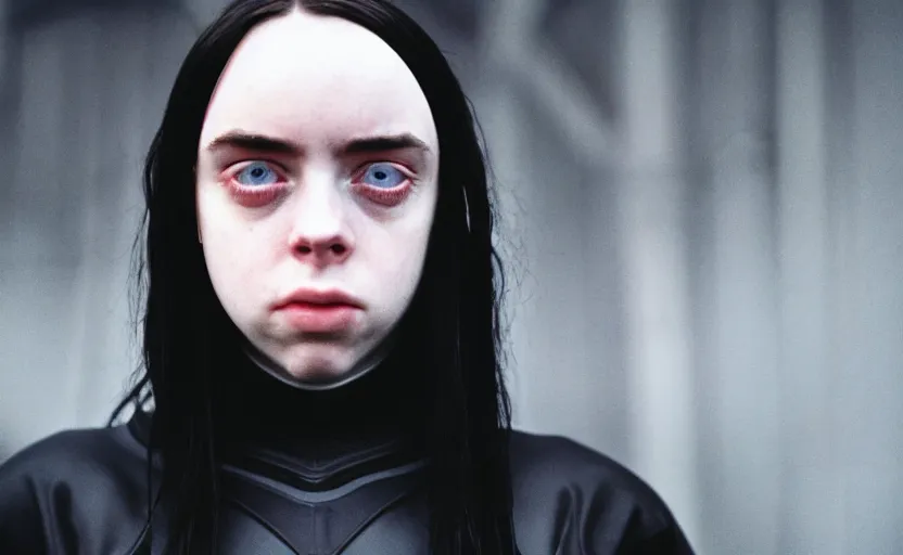 Prompt: cinestill 5 0 d candid photographic portrait by stanley kubrick of billie eilish as an android wearing black techwear on a brutalist dystopian spaceship, extreme closeup, modern cyberpunk moody emotional cinematic, liminal overgrown god rays, 8 k, hd, high resolution, 3 5 mm, f / 3 2, ultra realistic faces, ex machina