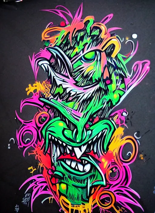 Image similar to beautiful graffiti monsters on black background paper