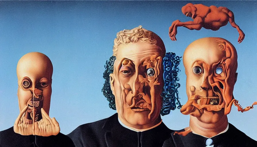 Image similar to parallel universe between forbidden knowledge and maddening strangeness by salvadore dali and rene magritte, extremely high detail, 8 k