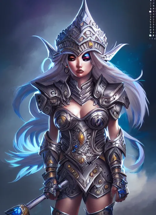 Image similar to sakimi chan, opprobrious fantasy armor, detailed face, dynamic lighting, tony sart