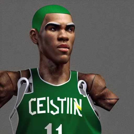 Image similar to boston celtic's Jaylen Tatum as a cyborg humanoid, digital art, trending on artstation, octane render