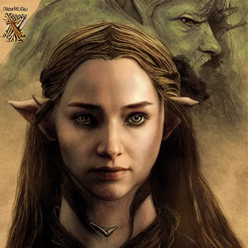 Image similar to a still from “ lord of the rings ” of a head and shoulders portrait of a female elf wizard, comic book cover photo by phil noto