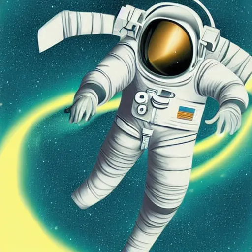 Prompt: Yan Wei illustration of an astronaut drifting in space staring at the earth