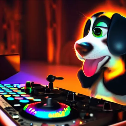 Image similar to puppy as a DJ, 8k, by Pixar