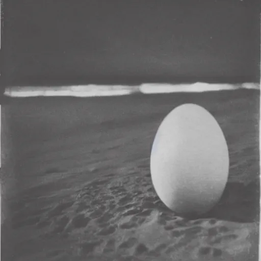 Image similar to an early 1 9 0 0 s photograph of an alien hatching from a levitating luminescent alien egg on the beach, moonlight, at nighttime,