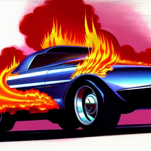 Prompt: concept art for a car with flame throwers, painted by syd mead, high quality