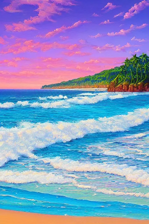 Image similar to beautiful thick oil painting detailed beach and shoreline painted by jeremiah ketner and James Gurney