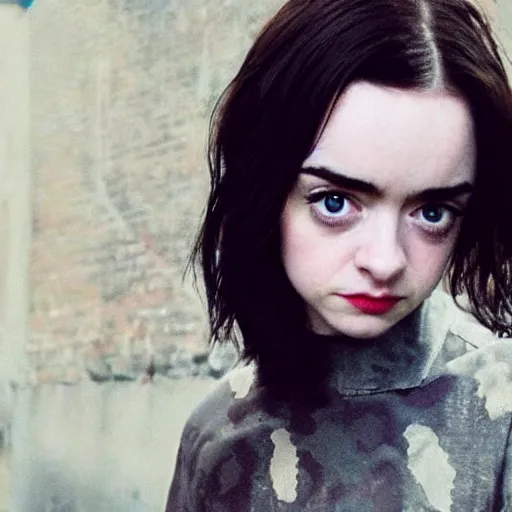 Image similar to a combination of Maisie Williams, Krysten Ritter, Anne Hathaway and Natalia Dwyer Christina Ricci and Lily Collins, long hair dark eyes