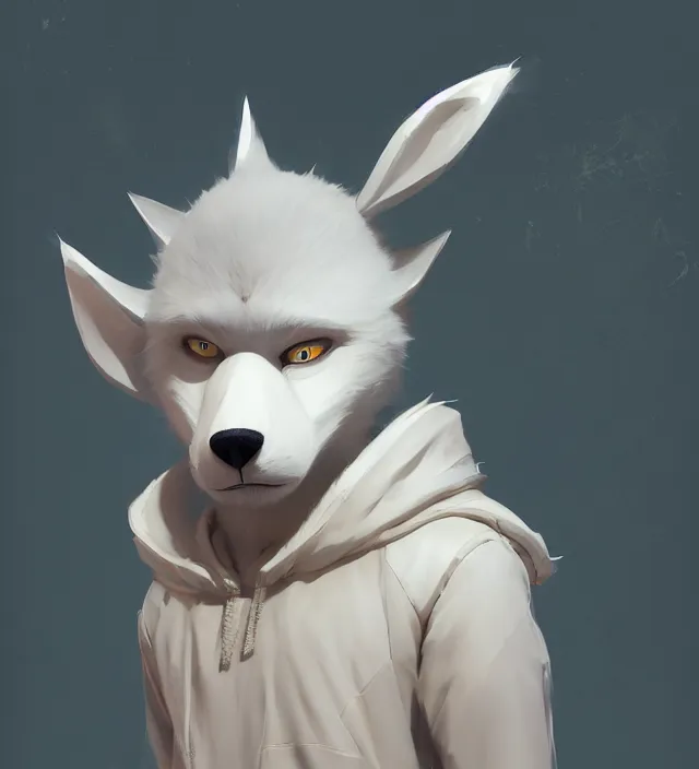 Image similar to a beautiful fullbody portrait of a cute male anthropomorph white wolf wearing a kigurumi. character design by cory loftis, fenghua zhong, ryohei hase, ismail inceoglu and ruan jia. artstation, volumetric light, detailed, photorealistic, rendered in octane