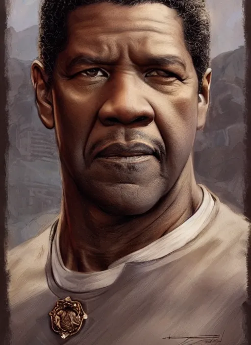 Image similar to Denzel Washington as a ruggedly handsome hero, intricate, elegant, highly detailed, centered, digital painting, artstation, concept art, smooth, sharp focus, illustration, art by artgerm and donato giancola and Joseph Christian Leyendecker