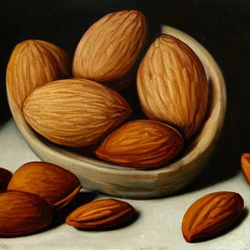 Image similar to talking almond, renaissance oil painting, the almond is talking